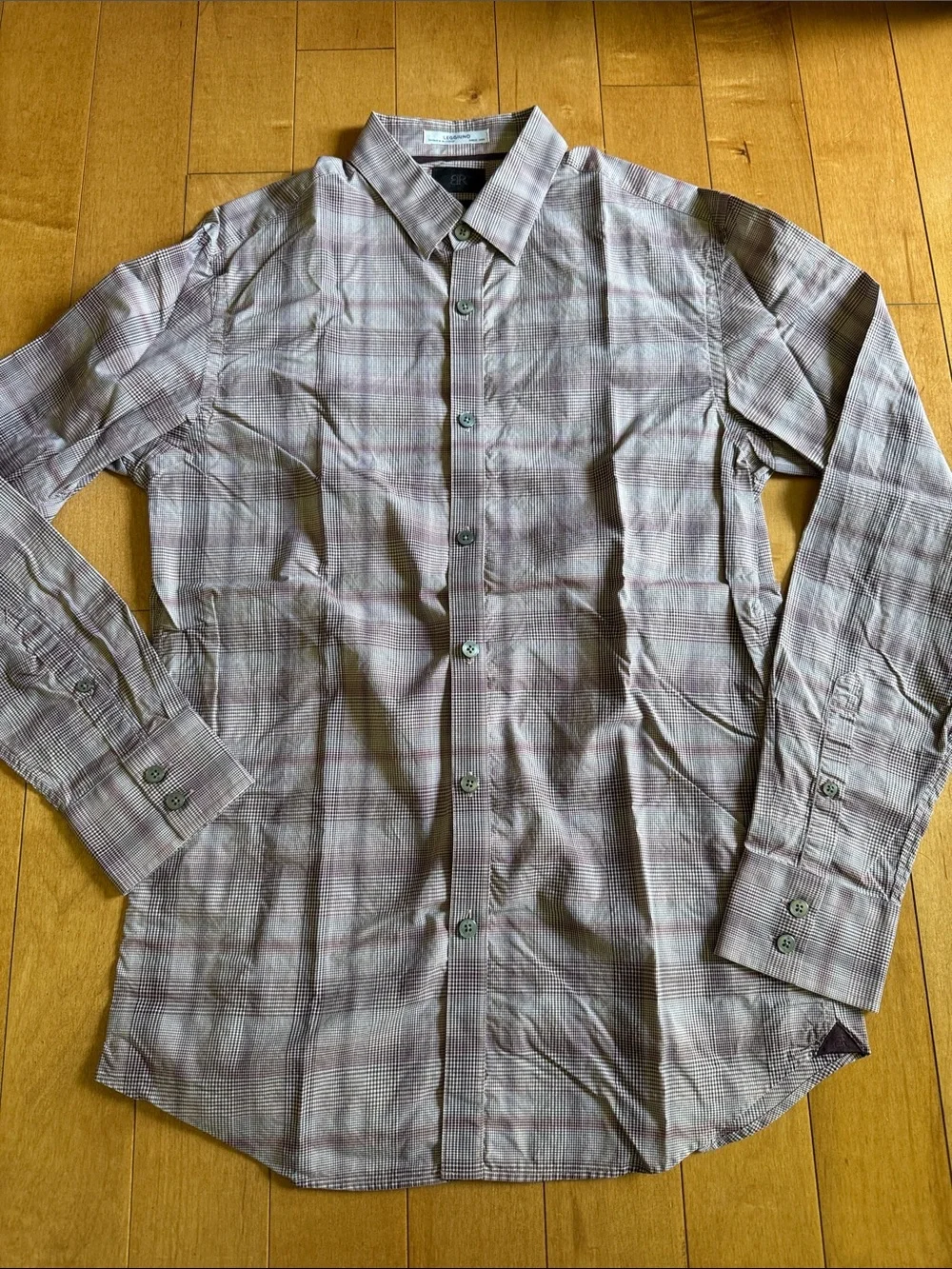 Banana Republic Men's Glen Plaid Dress Shirt in Maroon and Gray